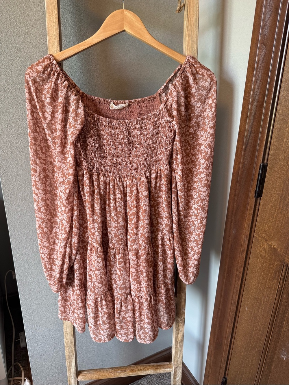 Altar'd State Rose-Brown Floral Smocked Peasant Tunic